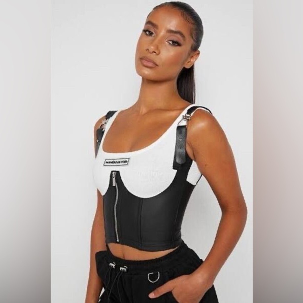 Maniere De Voir vegan leather corset top